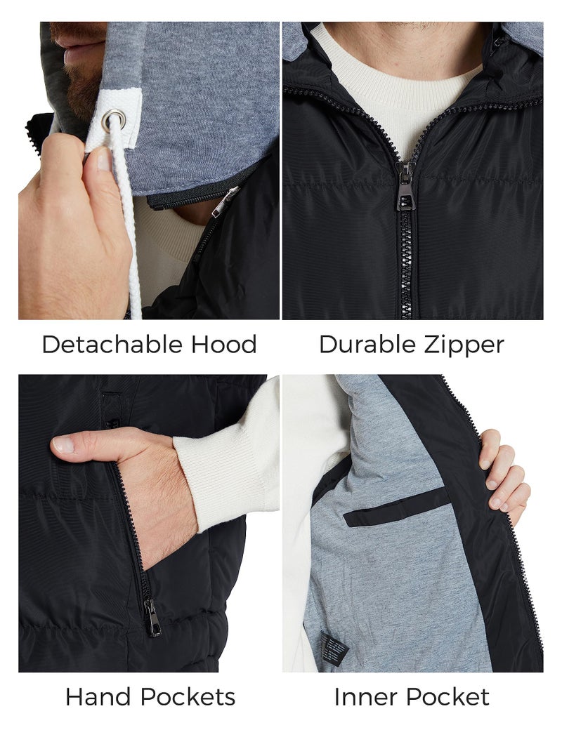 ZSHOW Men's Puffy Vest Removable Hooded Black Winter Vest Jacket(Black,Large) - Image 5